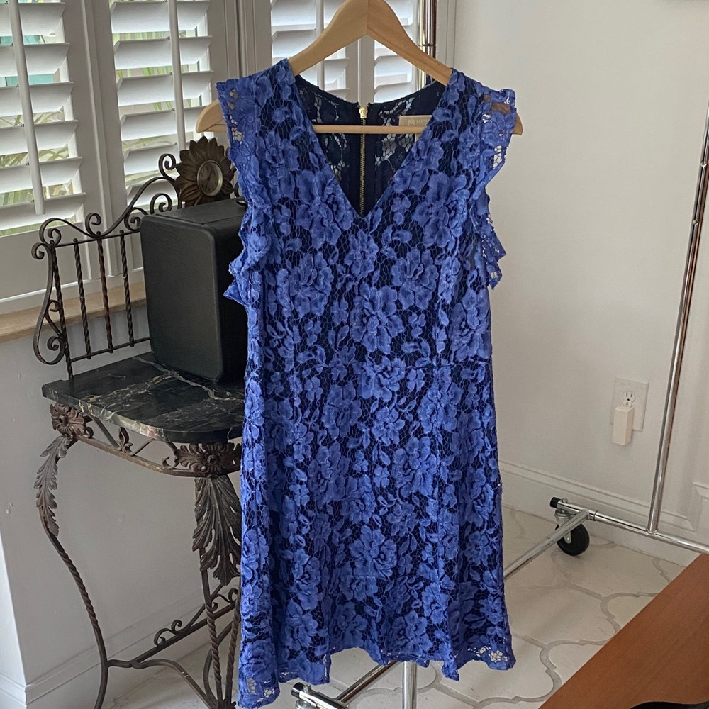 Michael Kors Floral Lace Mini Dress in Blue